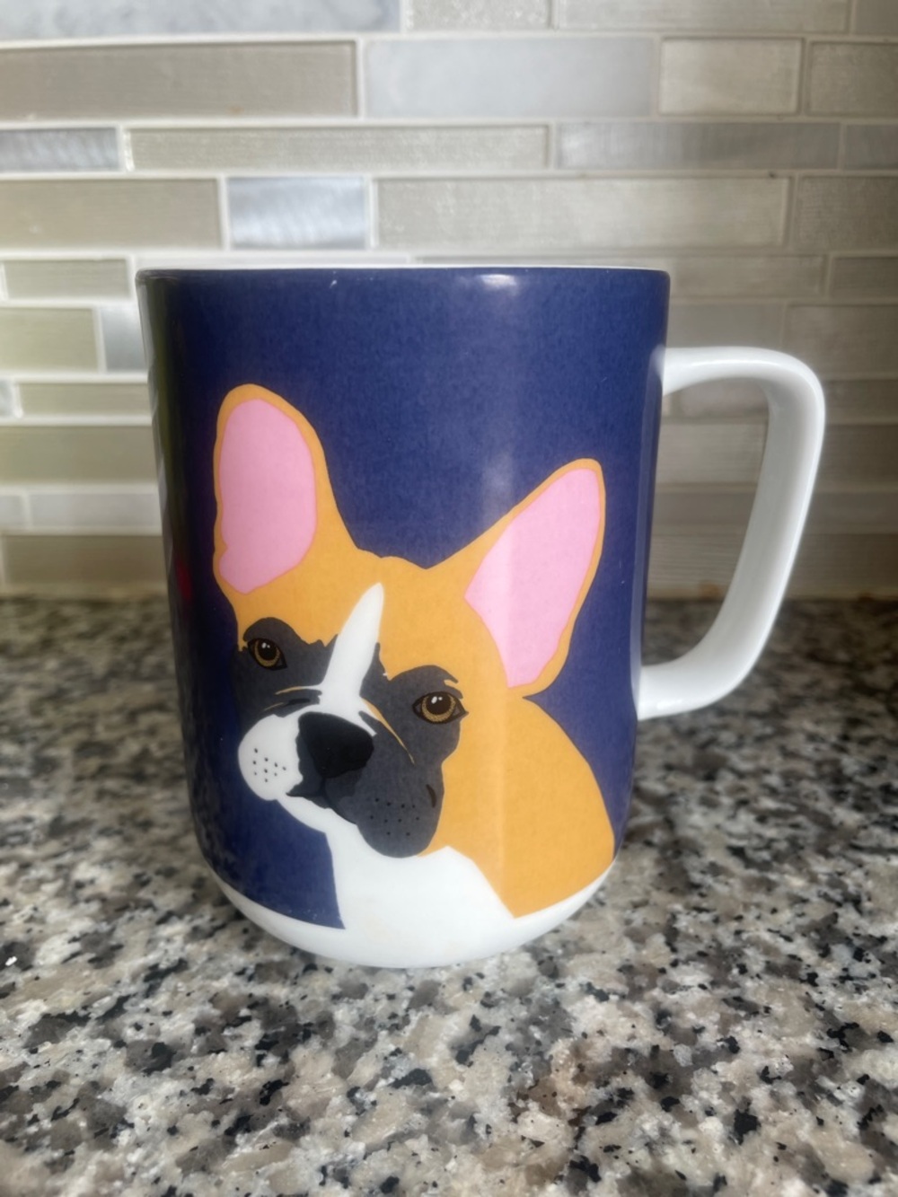 Designed In England Navy Bone China Tan Pink Dog Accent Mug NWOT